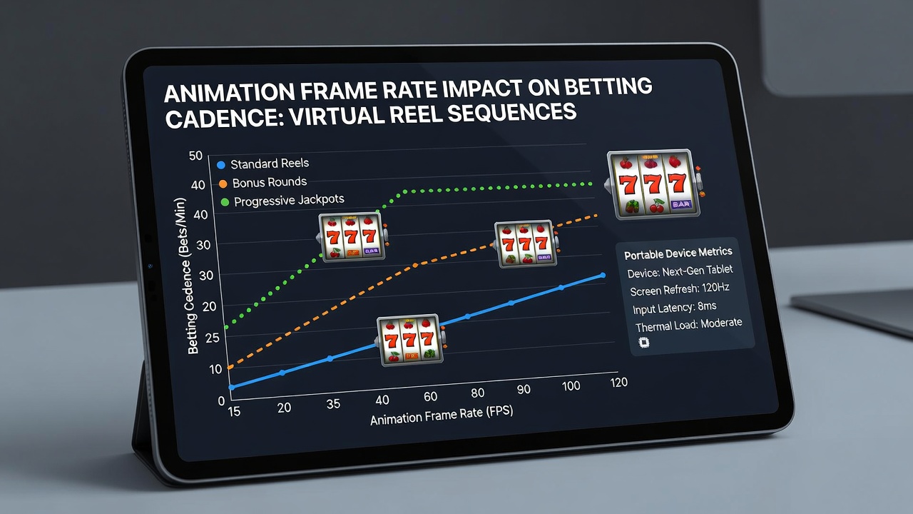 Close-up view of mobile screen showing reel symbols mid-spin alongside performance metrics for frame delivery