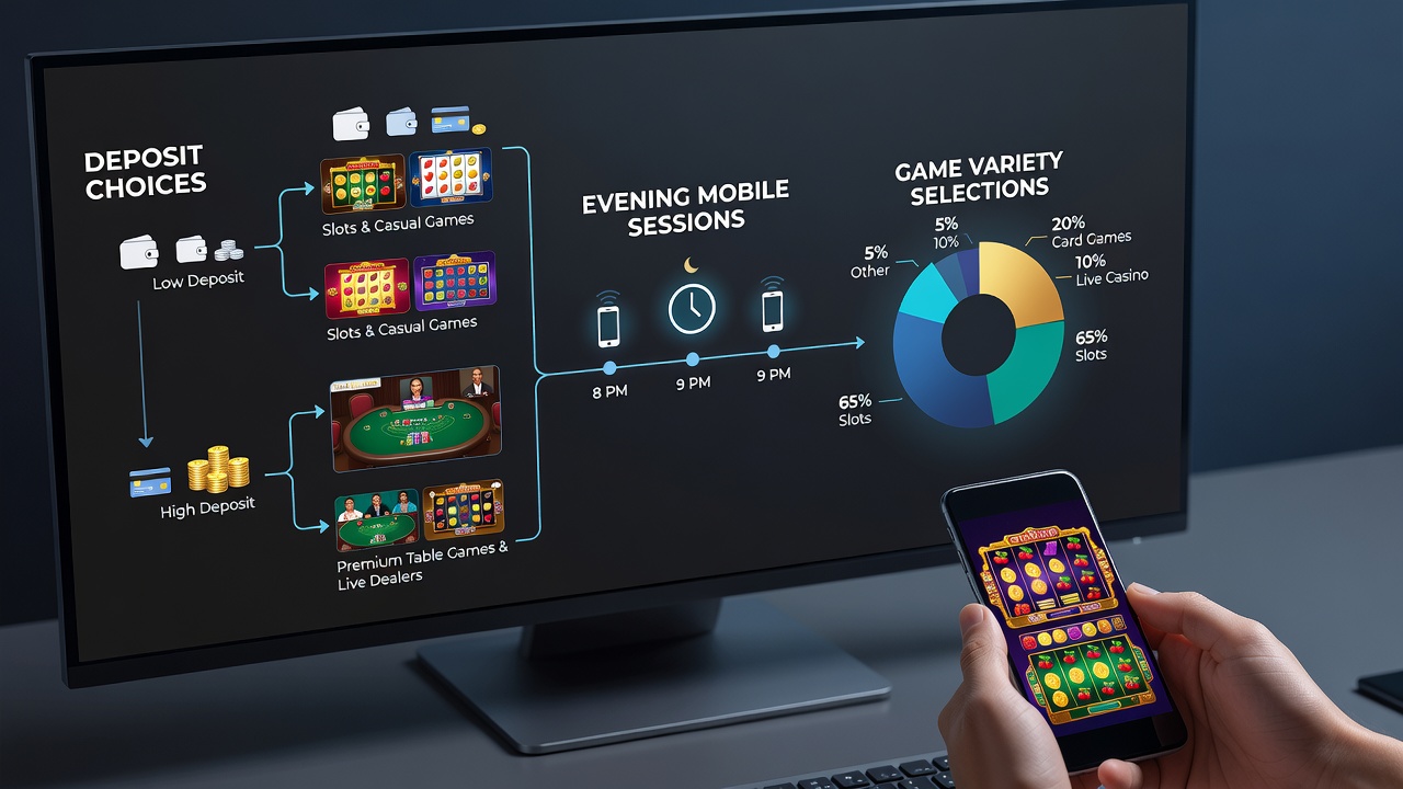 Chart illustrating connections between deposit processing times and game category selections in evening mobile sessions