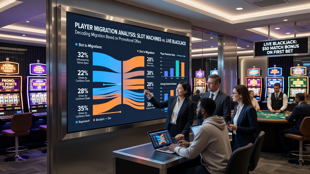 Data visualization showing migration trends from slots to live blackjack influenced by different promotional offer types