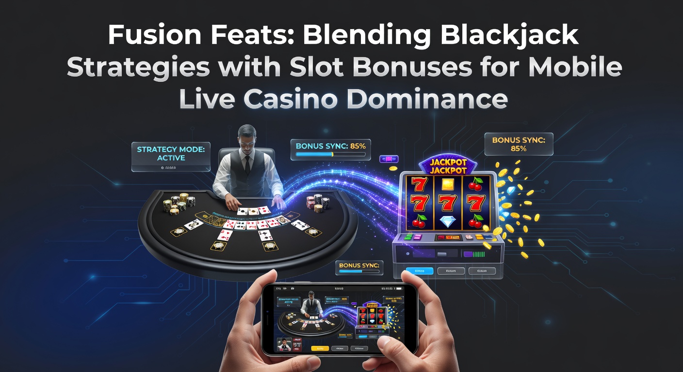 Dynamic graphic of slot bonus wheel overlaying a live blackjack hand on a smartphone, symbolizing strategic fusion in mobile gaming