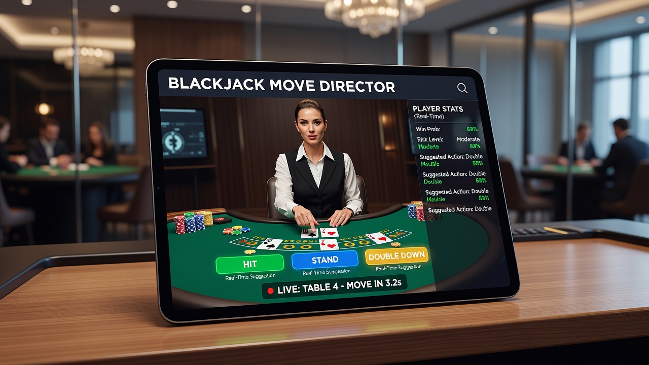 Close-up of live dealer blackjack table interface with highlighted action buttons and card positions