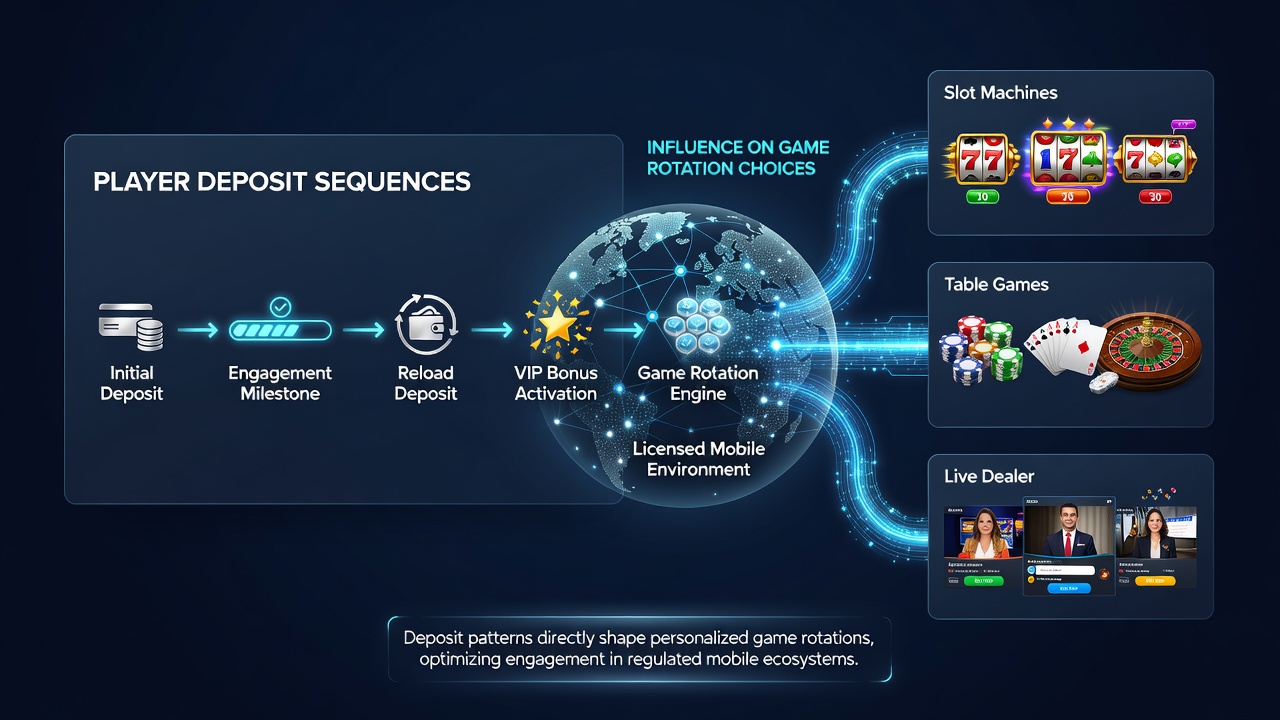 Analysis of mobile game rotation following varied deposit sequences in regulated environments