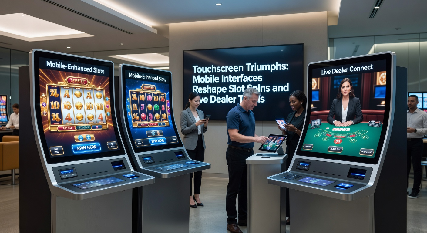 Live dealer at a blackjack table interacting via mobile stream, wth touchscreen overlays for bets and chat