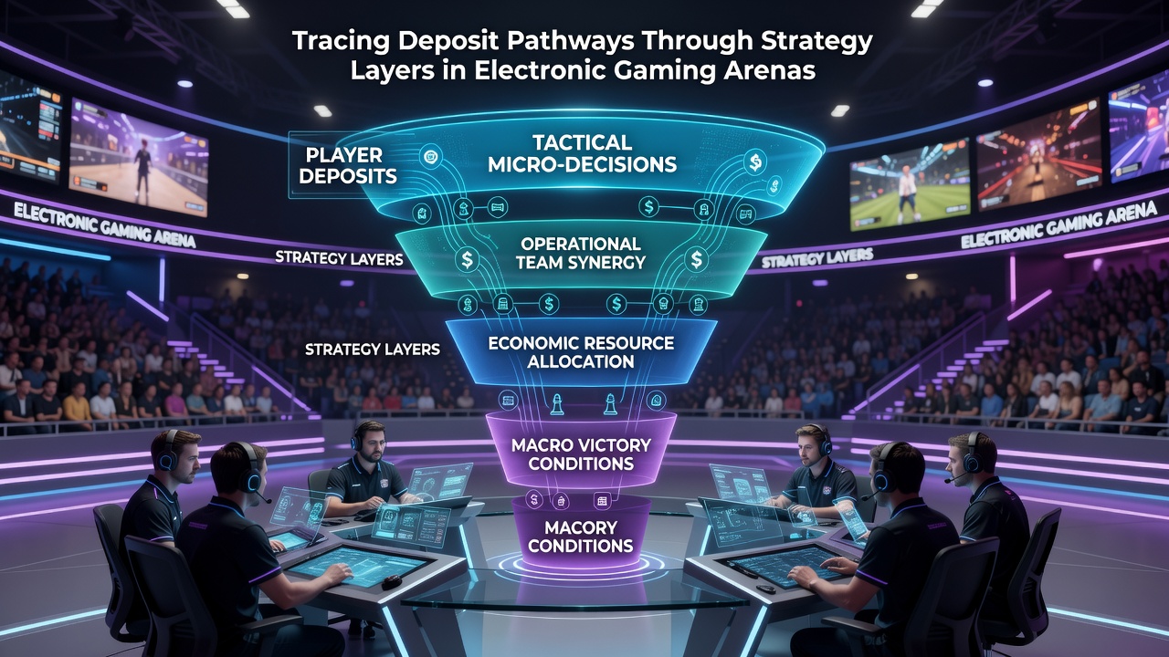 Illustration of data flows connecting deposit entries to multiple strategy layers within electronic gaming systems